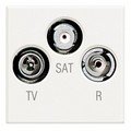 Телевизионная розетка TV+RD+SAT, гнездо 9,5мм, топология "звезда", 2 модуля, цвет белый (HD4210D)